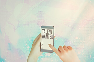 Text sign showing Talent Wanted. Business photo showcasing method of identifying and extracting...