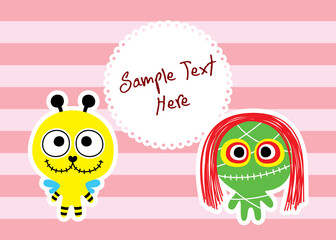 cute monster friendship message card vector