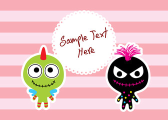 cute monster friendship message card vector