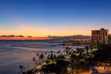 Fototapeta na wymiar Silhouette and sunset scene in Hawaii