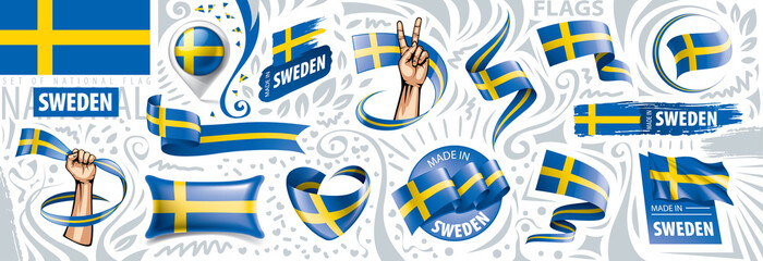 Vector set of the national flag of Sweden in various creative designs