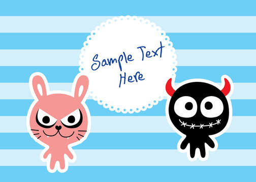 cute monster friendship message card vector