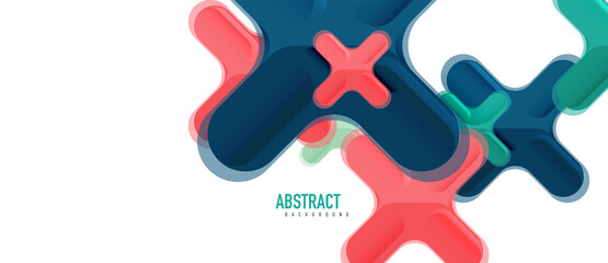 Glossy multicolored plastic style cross composition, x shape design, techno geometric modern abstract background. Trendy abstract layout template