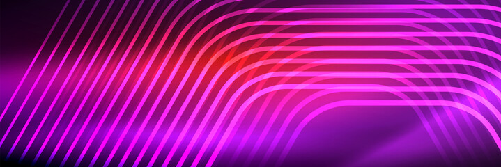 Shiny neon lines, stripes and waves, technology abstract background. Trendy abstract layout template for business or technology presentation, internet poster or web brochure cover, wallpaper