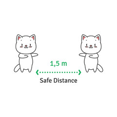 Safe Distance. Illustration of two cute cats keeping safe distance 1,5 m. Vector 8 EPS.