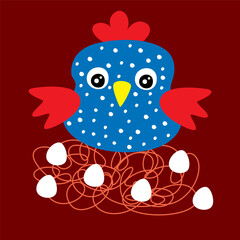 cute blue chicken cartoon vector