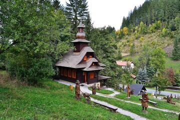 Chapel of St. Hubert, patron saint of all hunters with a unique carved altar, Velke Karlovice, Wallachia, Czech Republic