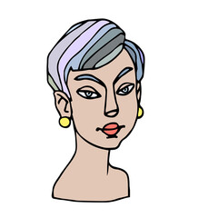 head of an asian japanese young albino girl with almond eyes, avatar, color vector illustration with black contour lines isolated on a white background in a hand drawn and cartoon style