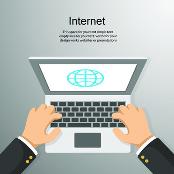 Searching internet in notebook simple flat style with empty space for your text. Business and finance concept vector  for your design work, presentation, website or others.