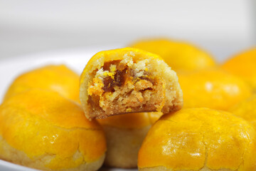 Stack of 'nastar', cookies that made from pineapple jam, shoot on white background