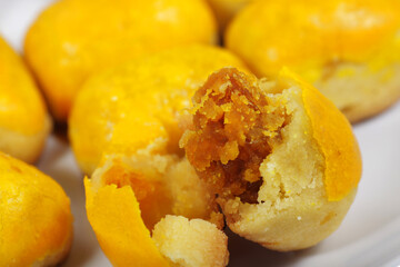 Stack of 'nastar', cookies that made from pineapple jam, shoot on white background