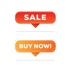 Buy now and sale orange red glossy icons, red, set of modern design buttons for web, internet and mobile applications in four colors options isolated on white background