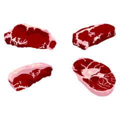 Set of Simple Vector Design of a Beef in Red