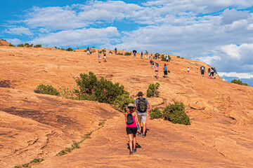 People hiking in the desert on summertime