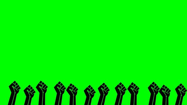 Black fists moving - animation on green screen background. BlackLivesMatter fist international human rights movement sign.