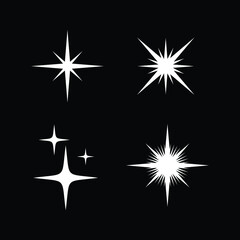 Set of Sparkle Star, Sparkles star Isolated Vector. Sparkles icon, Sparkle light. Sparkling stars. Sparkles black symbols. Sparkle star white on black Background, Sparkling symbol. Ray icon,