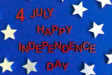 Wooden letters in red. Happy independence day 
