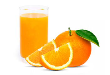 glass of fresh orange juice isolated on white background.