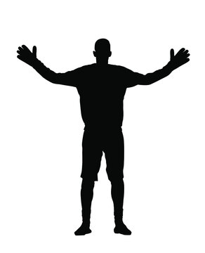 recommend clip art: Goalkeeper on goal defends penalty. Soccer player in action vector silhouette isolated on white background. Football player. Goalkeeper defense position.  Defender sportsman position. Save penalty.