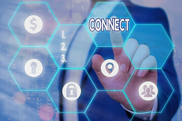 Writing note showing Connect. Business concept for to join or fasten together usually by something...