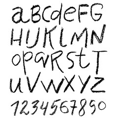 Handwritten vector pensil alphabet. Pensil texture. Modern hand drawn alphabet. Isolated letters.