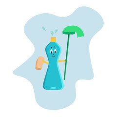 Bottle with sprinkler with cleaning agent for disinfecting surfaces.