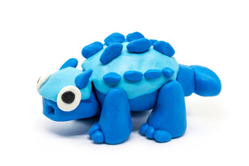 Play dough Ankylosaurus on white background. Handmade clay plasticine