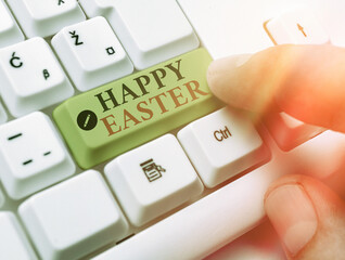 Handwriting text writing Happy Easter. Conceptual photo a celebration of the resurrection of Jesus...