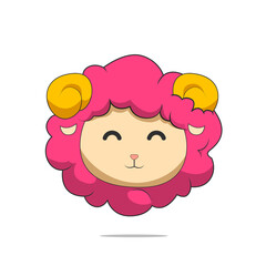 Cute pink sheep looks joy. Sheep character vector design