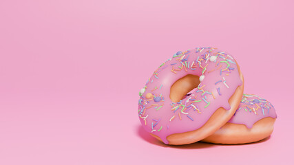 Sweet donuts with sprinkles. Donuts background . Eaten donut.