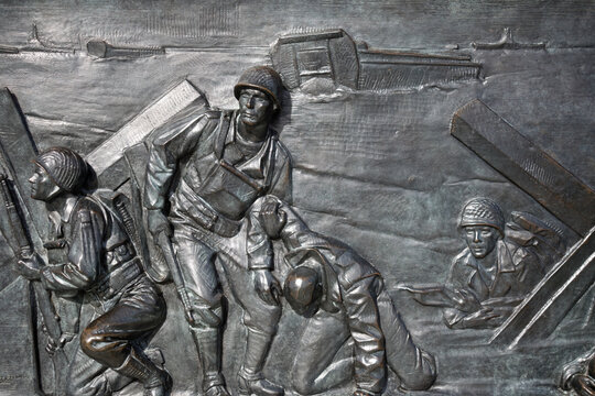 Relief showing beach landing during the Allied invasion of Normandy in 1944
