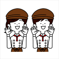 サプライズに喜ぶ男女の店員