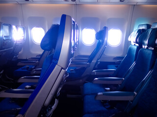 Empty Passenger Jet Cabin in Economy Class