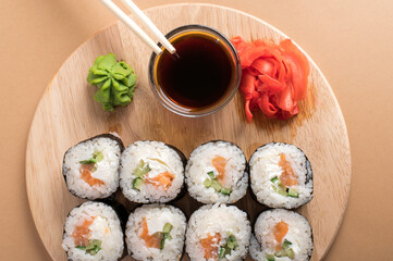 Composition with delicious nigiri sushi and rolls