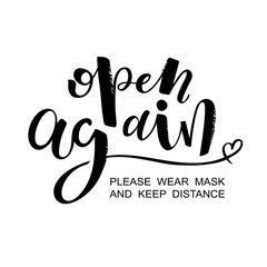 Open again isolated lettering vector words sticker