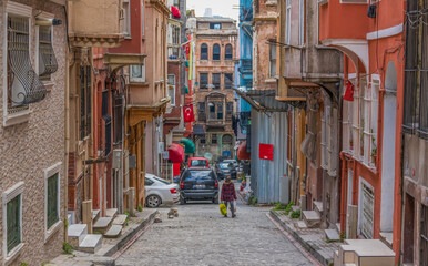 Fototapeta na wymiar Istanbul, Turkey - Fener is one of the most colorful and typical quarters of Istanbul, with its Byzantine, Ottoman and Greek heritage. Here in particular its alleys