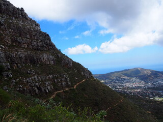 Mountain road and blue sky leading to the top of Table Mountain, Cape Town, South Africa