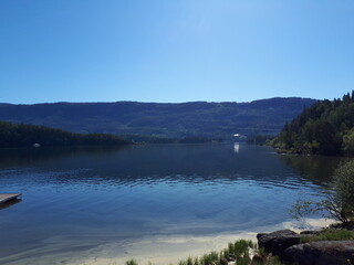 Landscape with a view of a blue fjord - Hønefoss 
