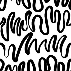 Simple black and white pattern. Hand illustration, dry brush. . Zigzags, curls, spring, circles. Scandinavian style, design for wallpaper, fabric, textile.