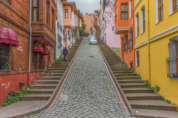 Fototapeta na wymiar Istanbul, Turkey - Fener is one of the most colorful and typical quarters of Istanbul, with its Byzantine, Ottoman and Greek heritage. Here in particular its alleys