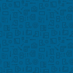 Smart Phone Repair Dark Seamless Pattern - vector Device Repair linear background