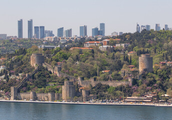 Obraz premium Istanbul, Turkey - a massive fortress built on the European side of Bosporus, the Rumelihisari (Rumelian Castle) is one of the main landmarks in Istanbul