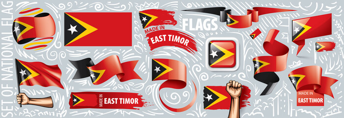 Vector set of the national flag of East Timor in various creative designs