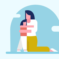 Fototapeta premium Illustration of a loving mother and daughter hugging together