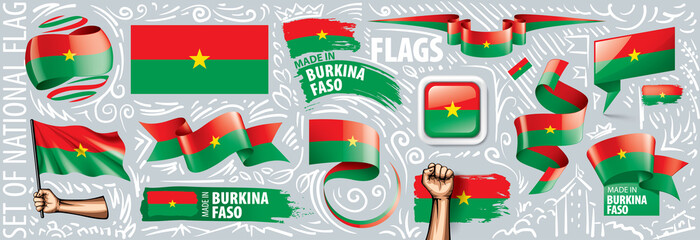 Vector set of the national flag of Burkina Faso in various creative designs