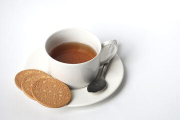 Fresh a cup of tea and some of sweet biscuit