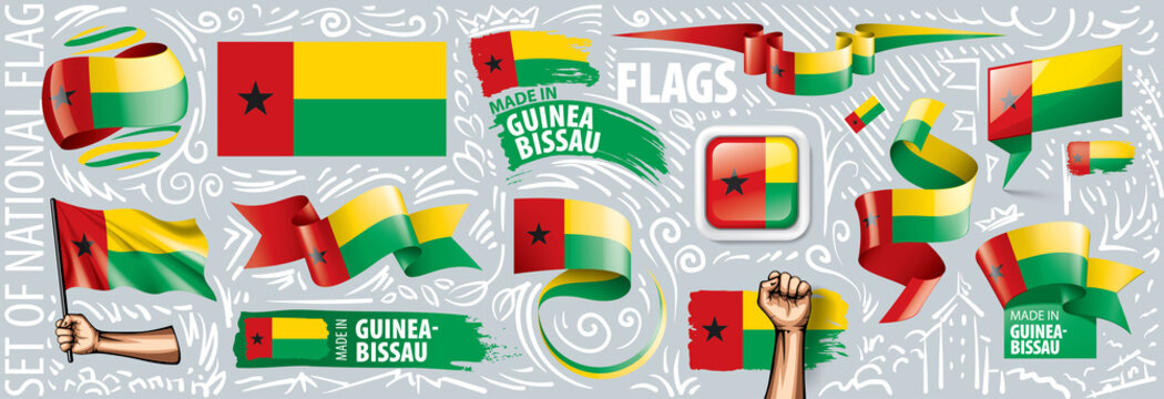 Vector set of the national flag of Guinea Bissau in various creative designs