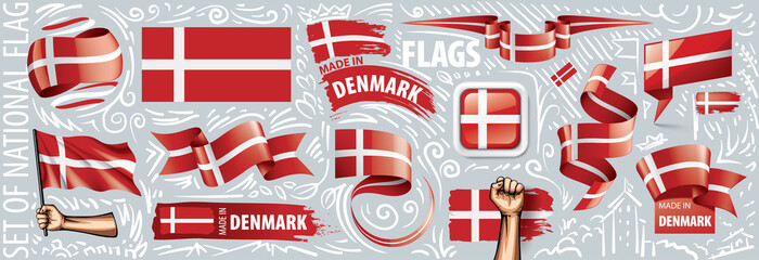 Vector set of the national flag of Denmark in various creative designs