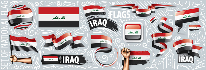 Vector set of the national flag of Iraq in various creative designs