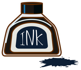 Bottle of black ink on white background